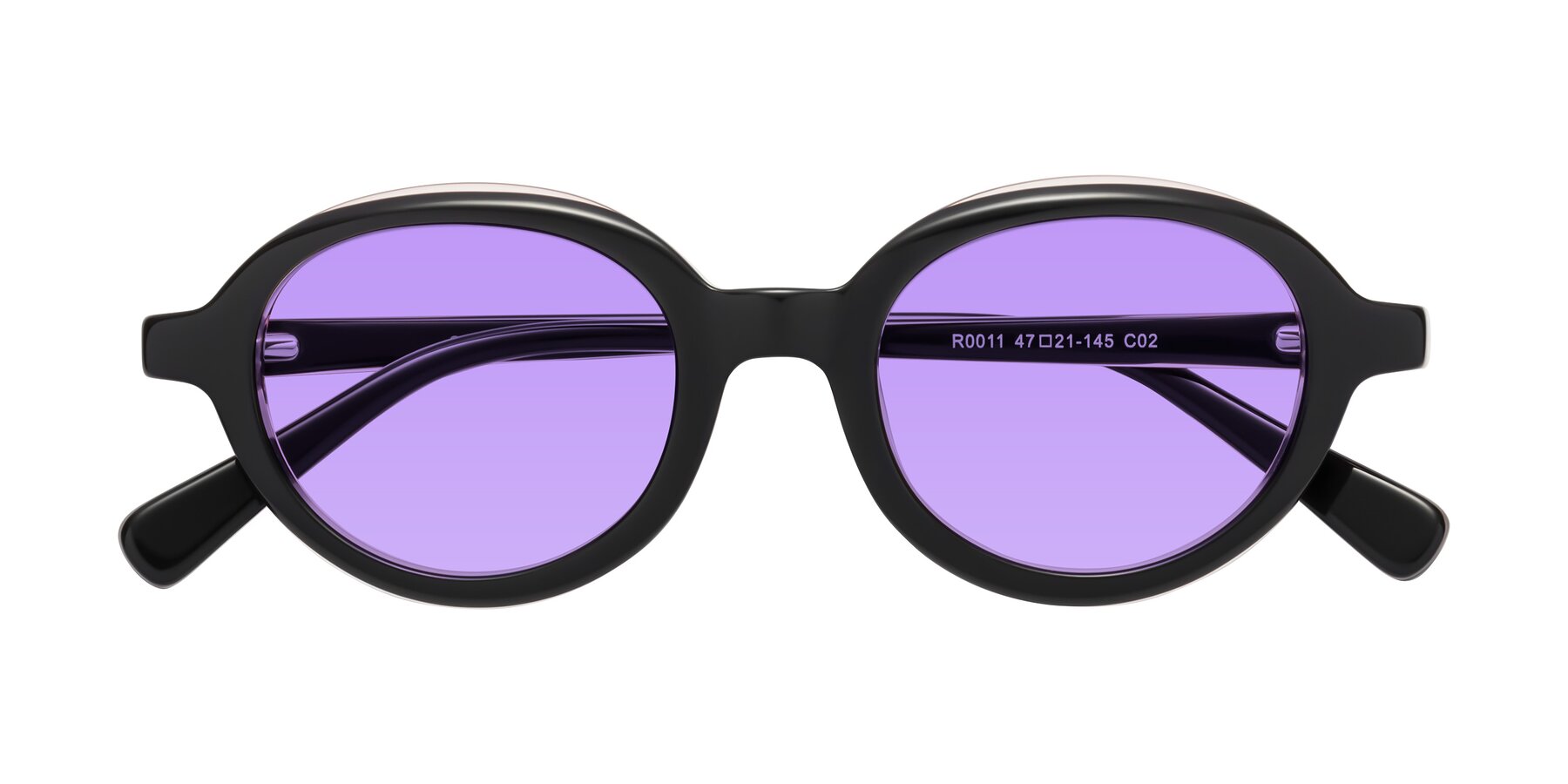 Folded Front of Seed in Black-Light Pink with Medium Purple Tinted Lenses