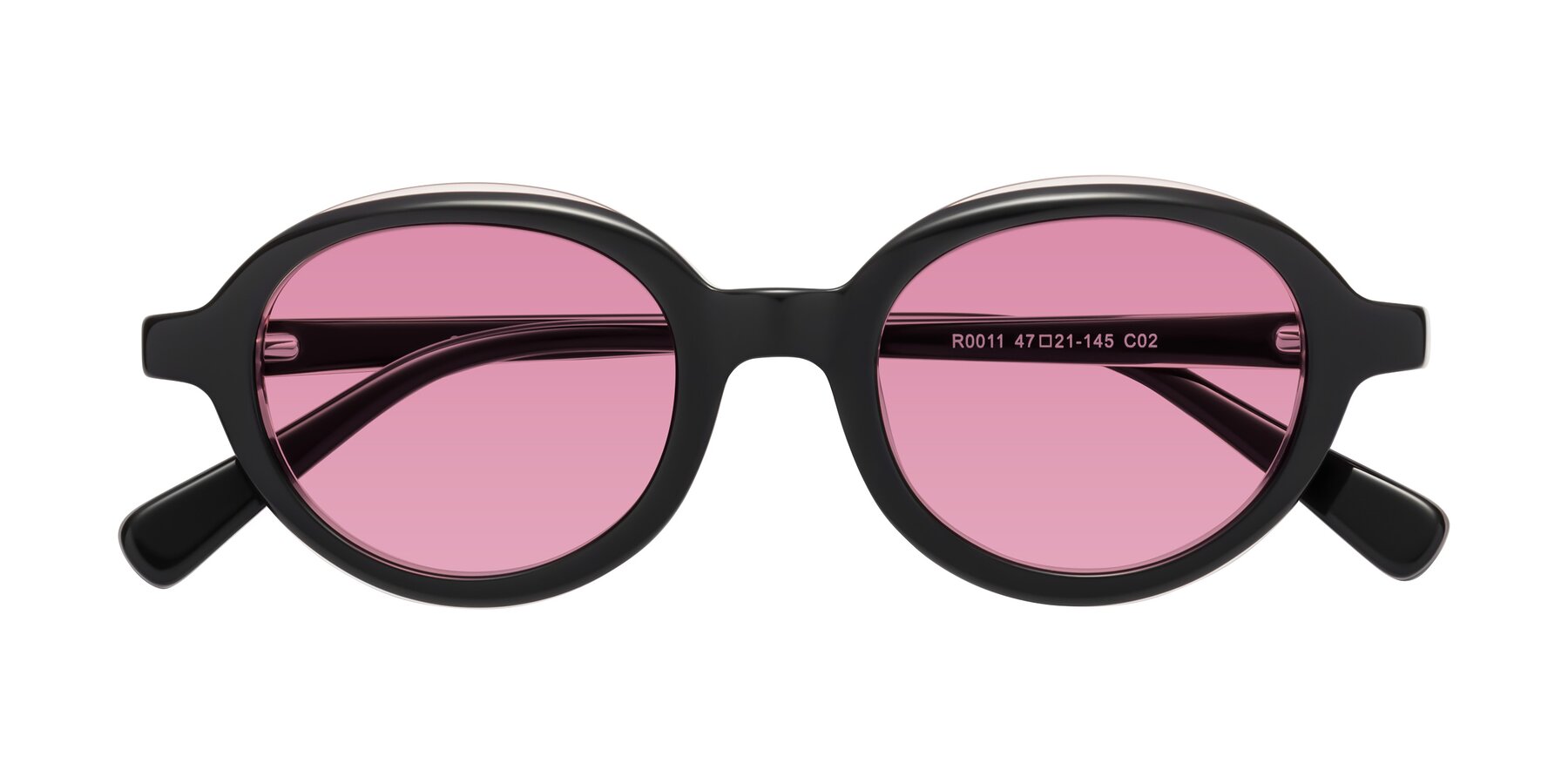 Folded Front of Seed in Black-Light Pink with Medium Wine Tinted Lenses