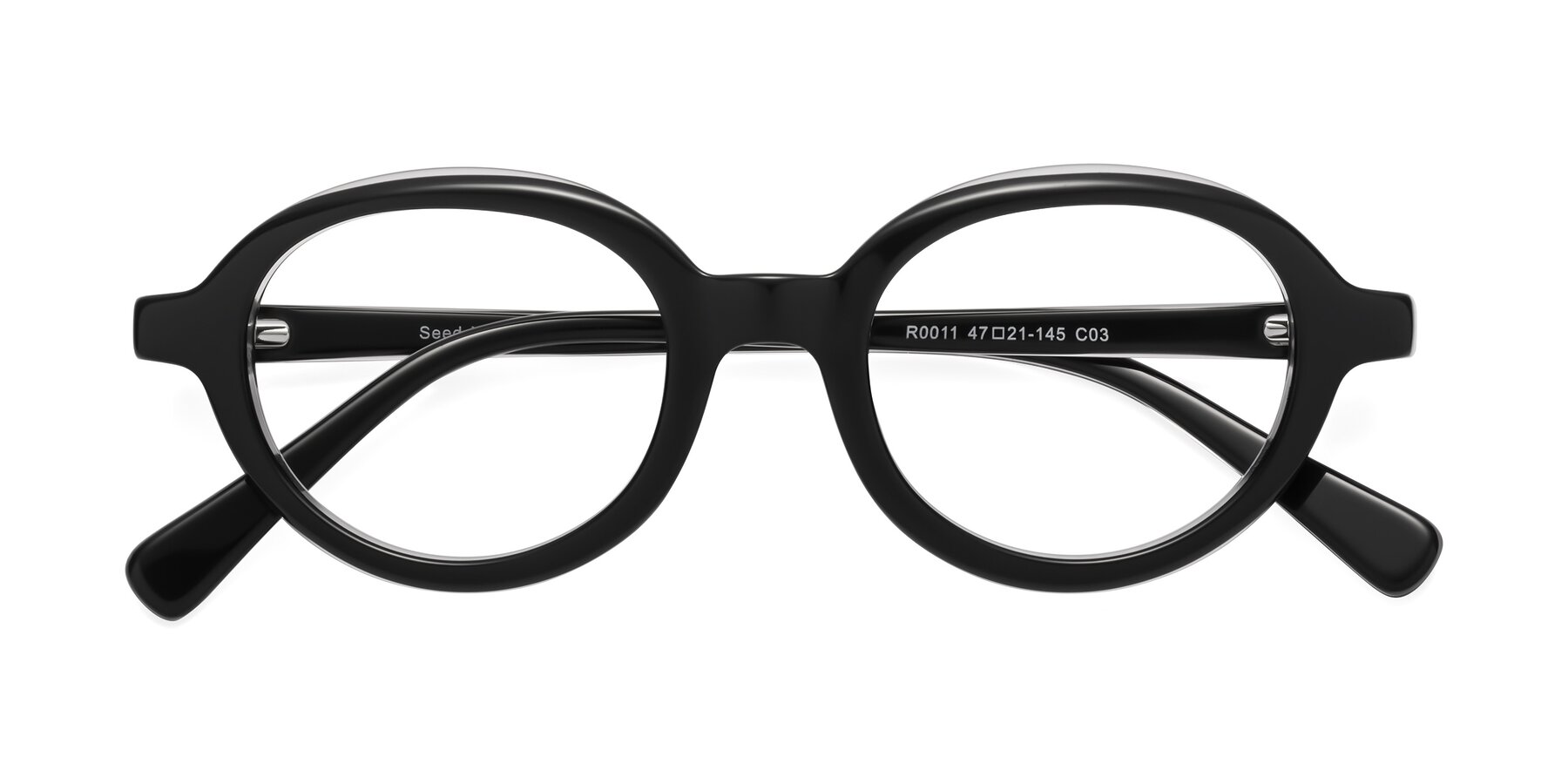 Folded Front of Seed in Black-Clear with Clear Reading Eyeglass Lenses