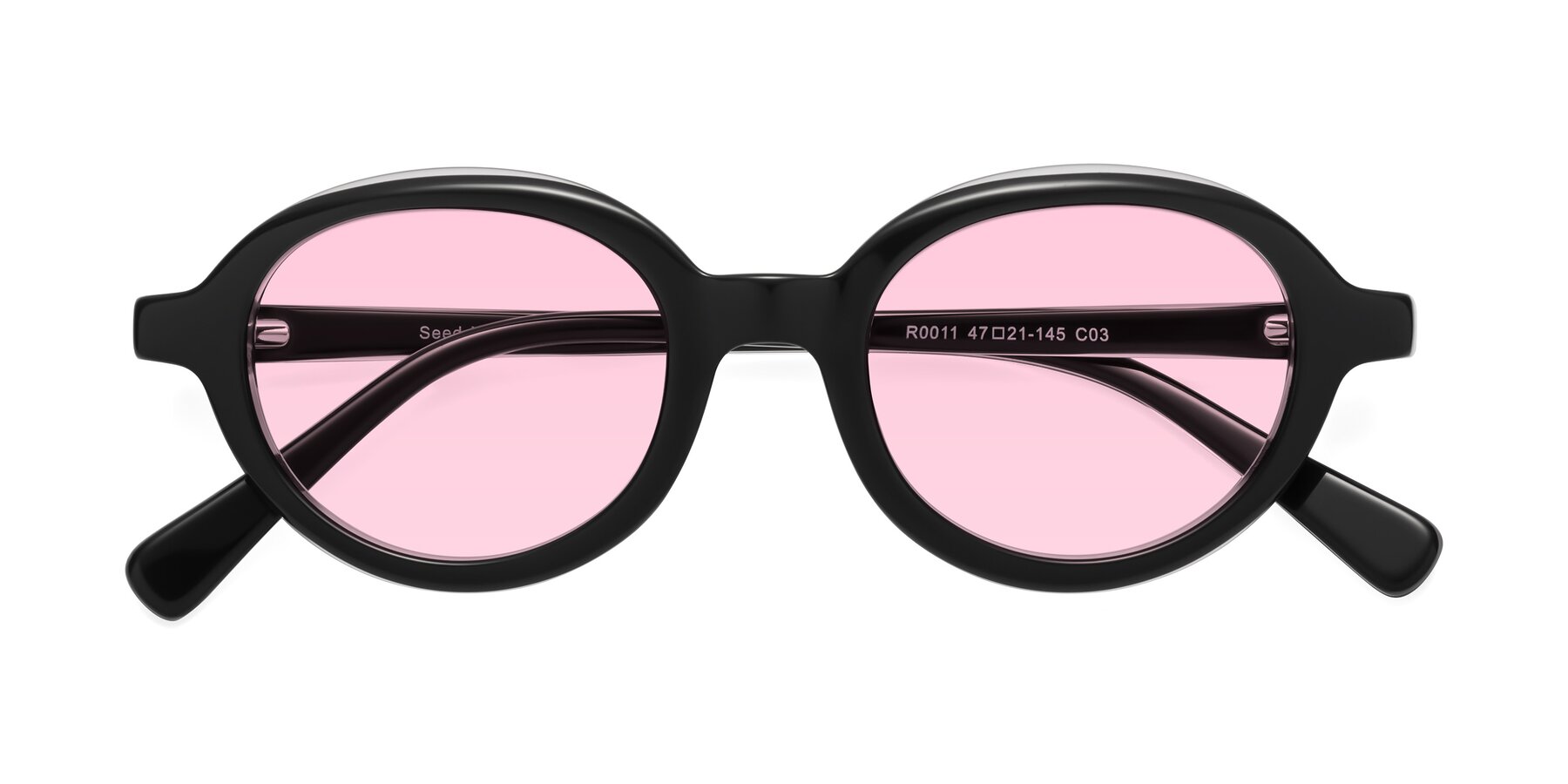 Folded Front of Seed in Black-Clear with Light Pink Tinted Lenses