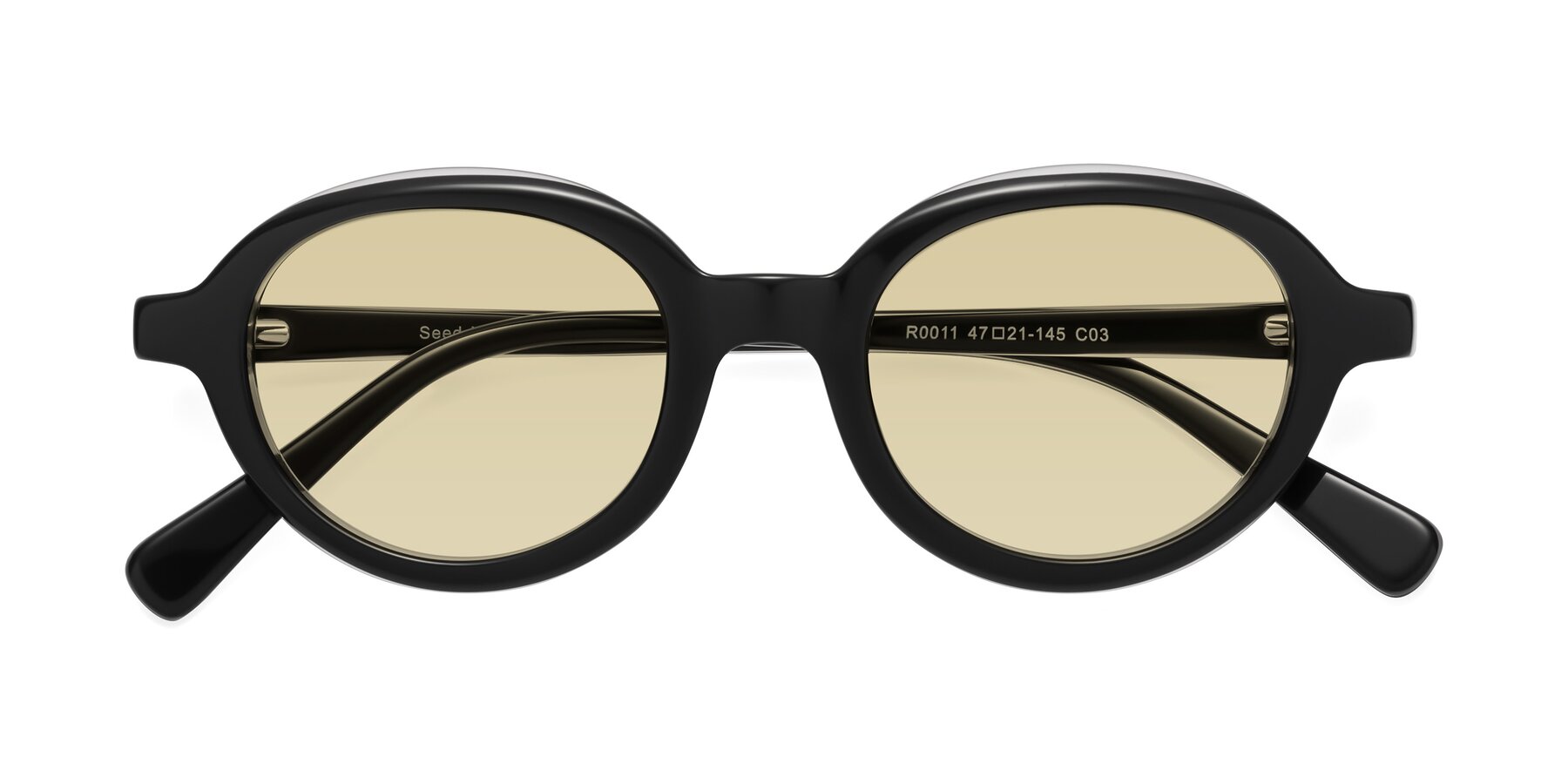 Folded Front of Seed in Black-Clear with Light Champagne Tinted Lenses