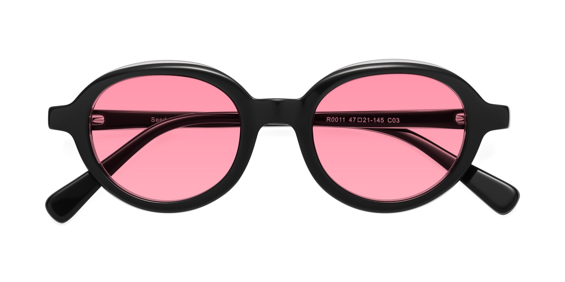 Folded Front of Seed in Black-Clear with Pink Tinted Lenses