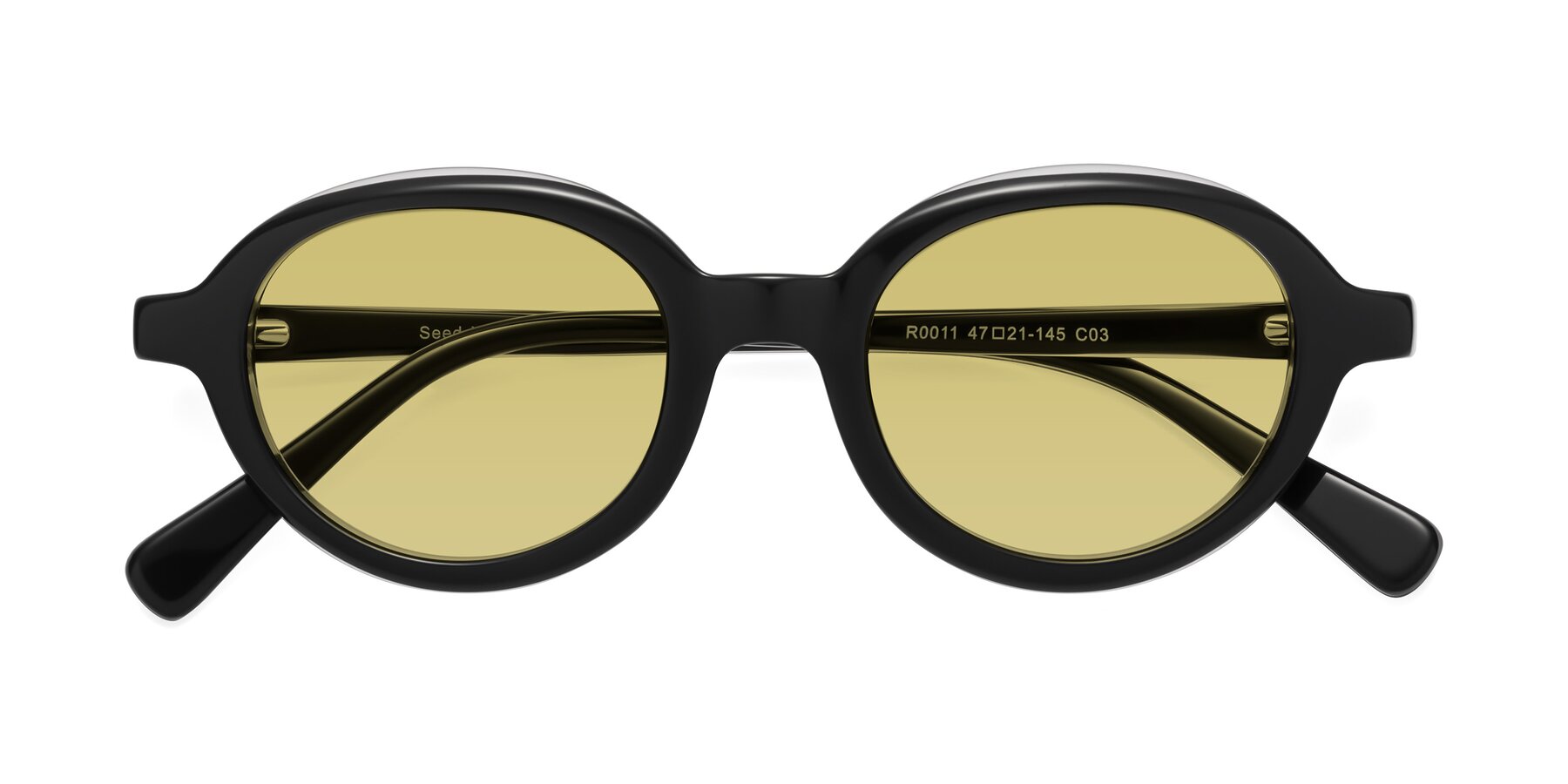 Folded Front of Seed in Black-Clear with Medium Champagne Tinted Lenses