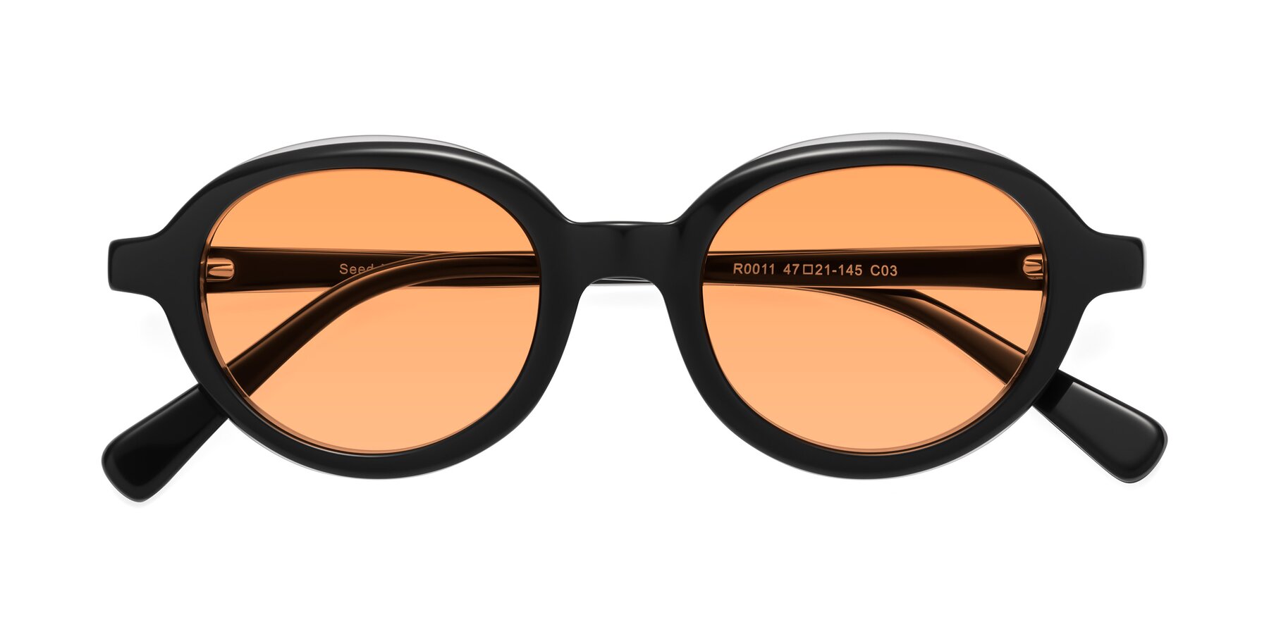 Folded Front of Seed in Black-Clear with Medium Orange Tinted Lenses