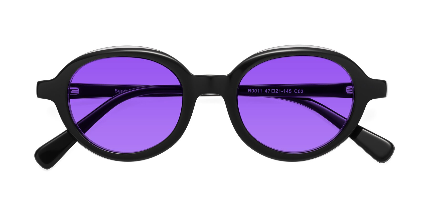 Folded Front of Seed in Black-Clear with Purple Tinted Lenses