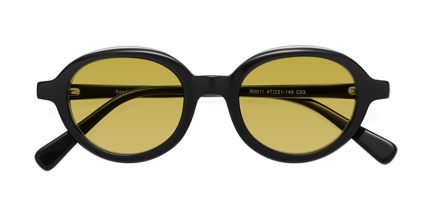 Folded Front of Seed in Black-Clear with Champagne Tinted Lenses