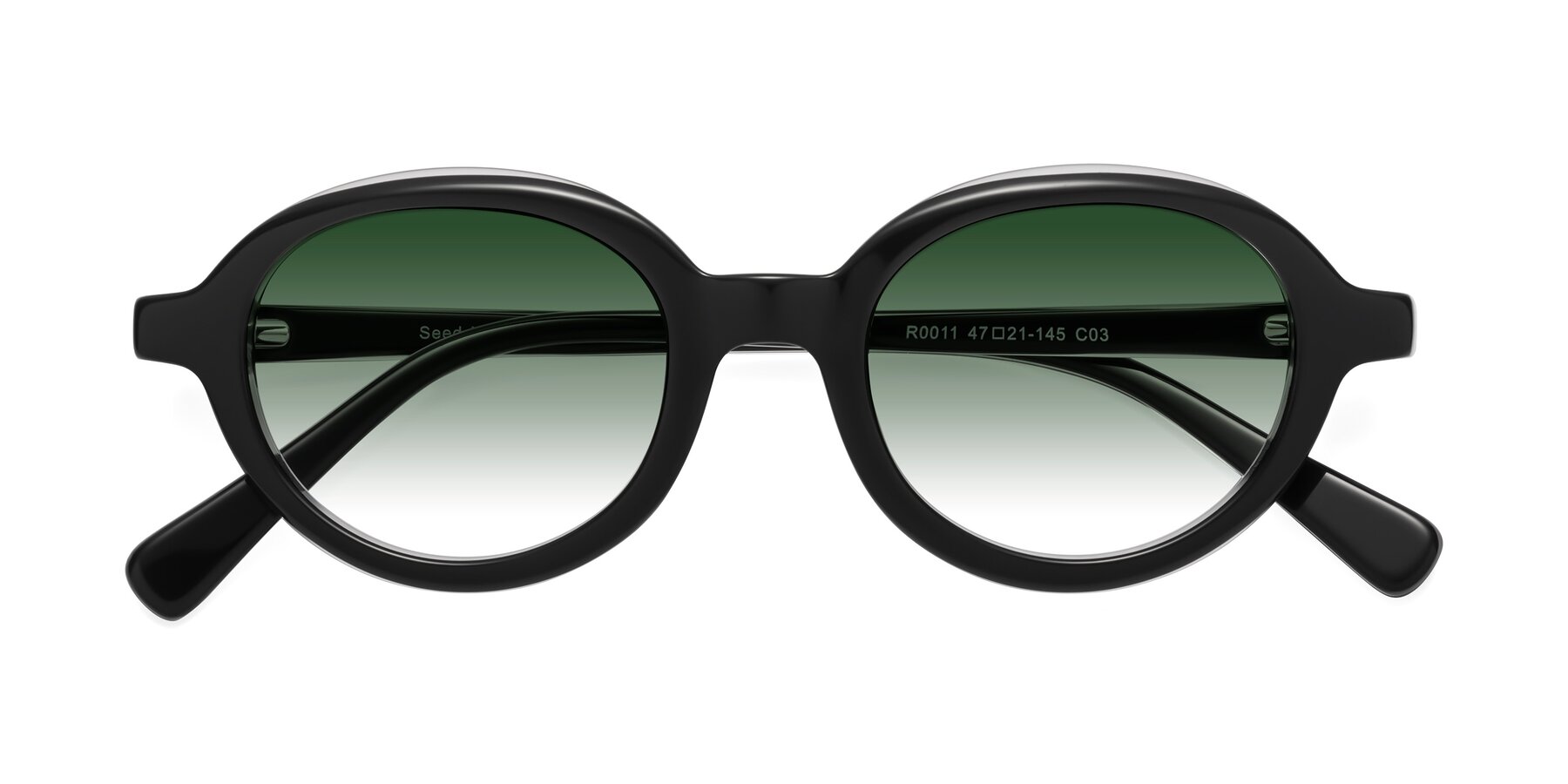 Folded Front of Seed in Black-Clear with Green Gradient Lenses