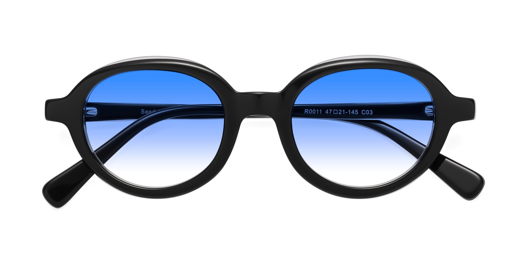 Folded Front of Seed in Black-Clear with Blue Gradient Lenses