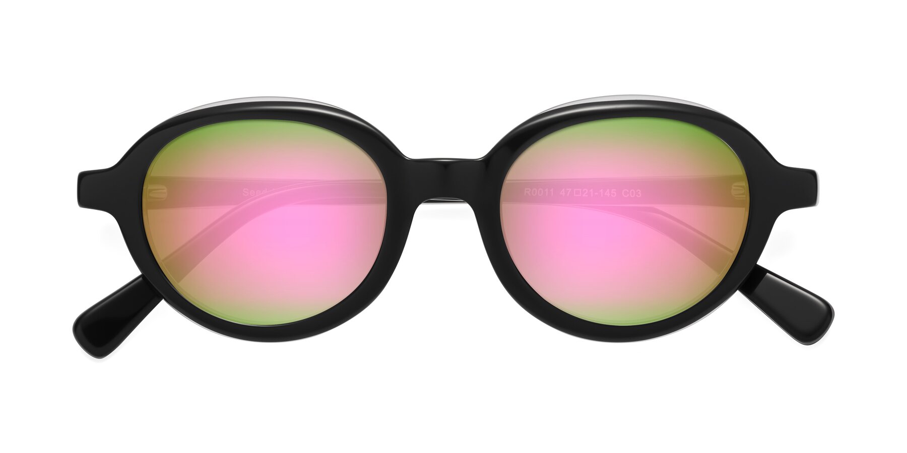 Folded Front of Seed in Black-Clear with Pink Mirrored Lenses