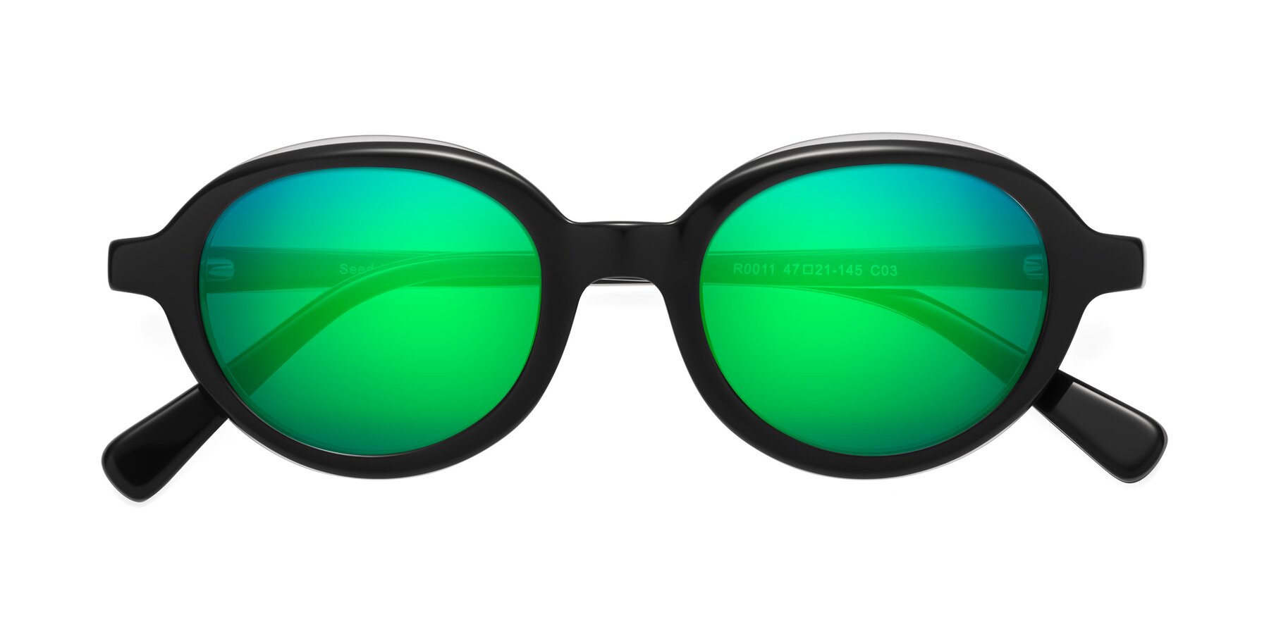 Folded Front of Seed in Black-Clear with Green Mirrored Lenses