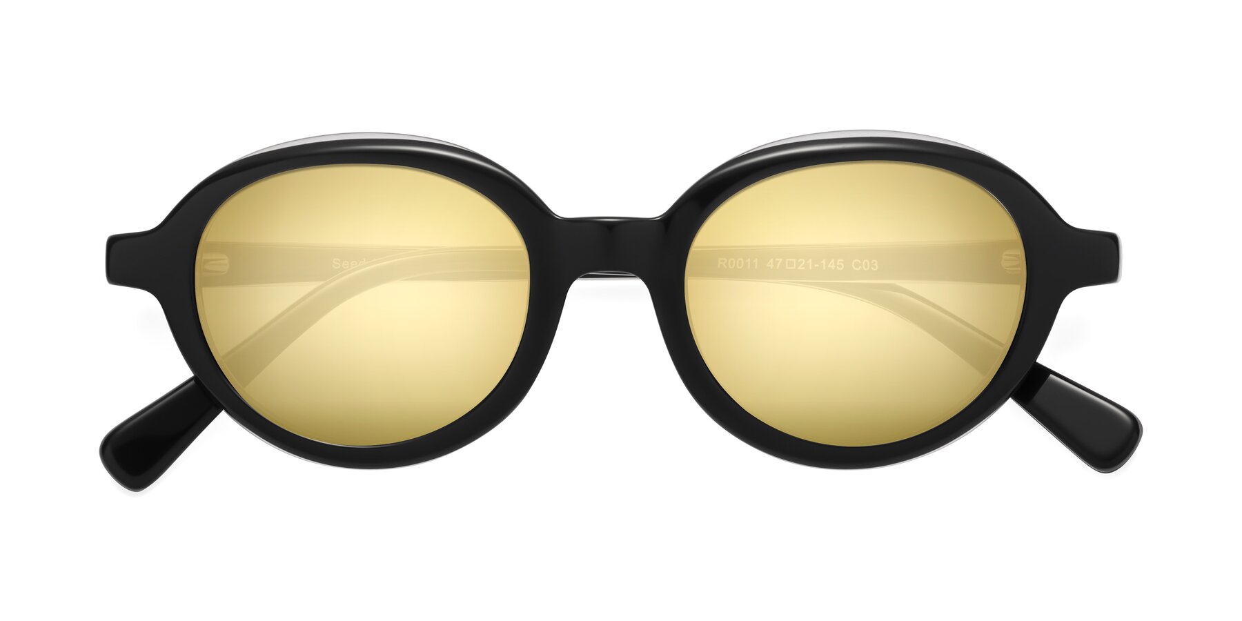 Folded Front of Seed in Black-Clear with Gold Mirrored Lenses