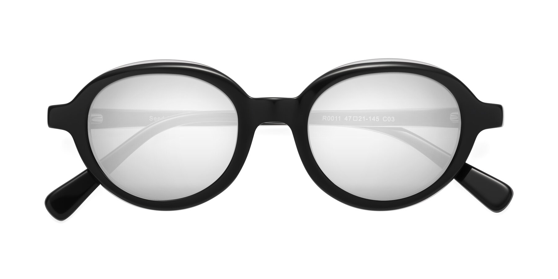 Folded Front of Seed in Black-Clear with Silver Mirrored Lenses