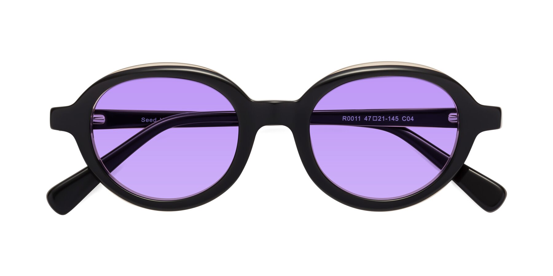 Folded Front of Seed in Black-Light Brown with Medium Purple Tinted Lenses