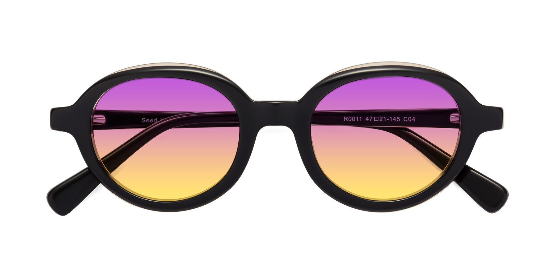 Folded Front of Seed in Black-Light Brown with Purple / Yellow Gradient Lenses