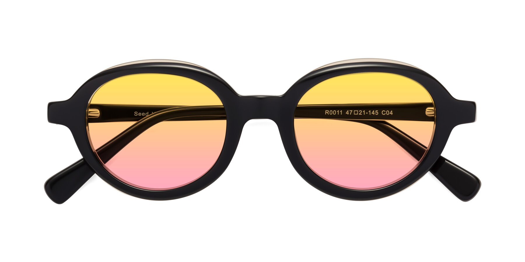 Folded Front of Seed in Black-Light Brown with Yellow / Pink Gradient Lenses