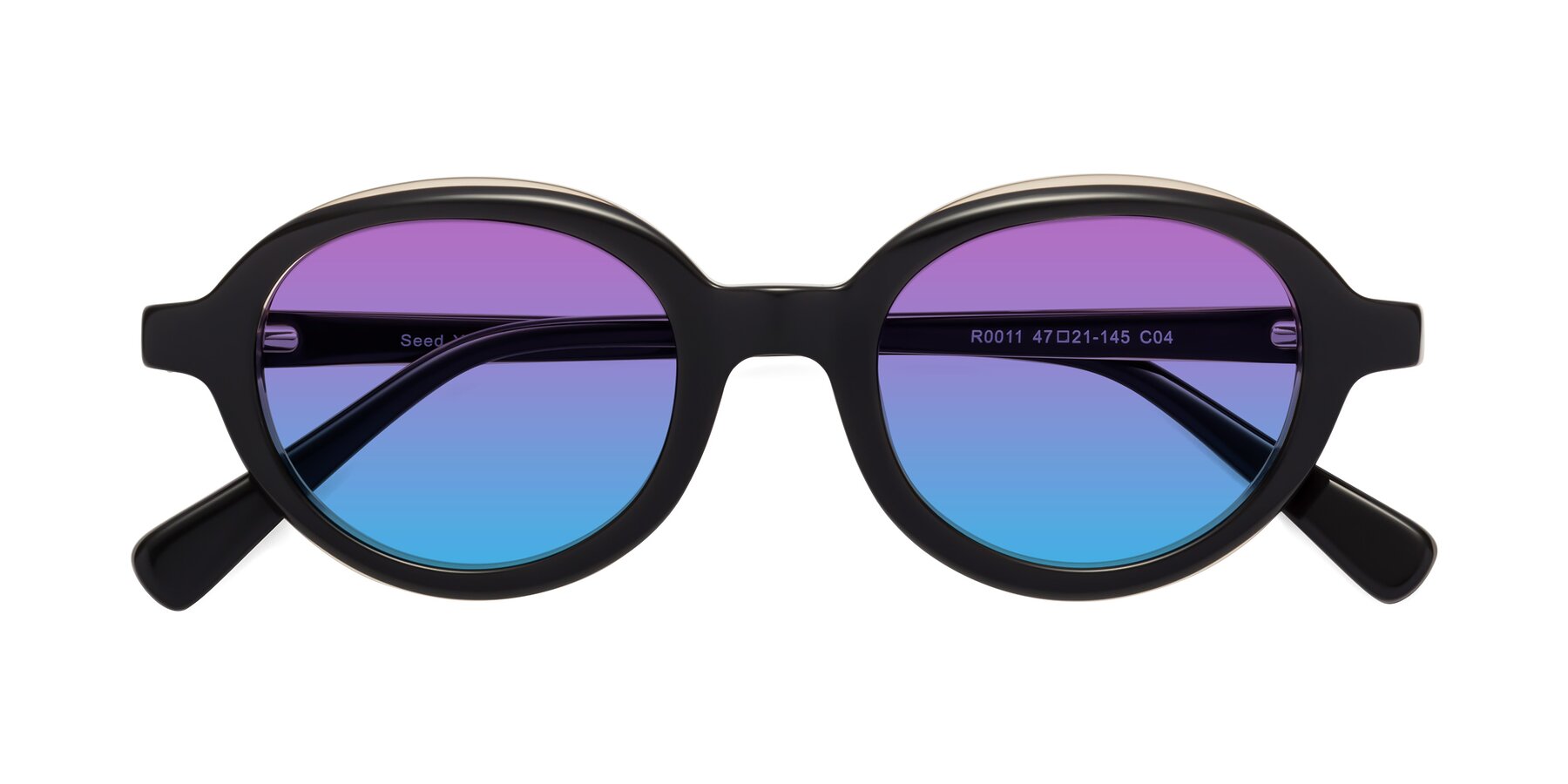 Folded Front of Seed in Black-Light Brown with Purple / Blue Gradient Lenses