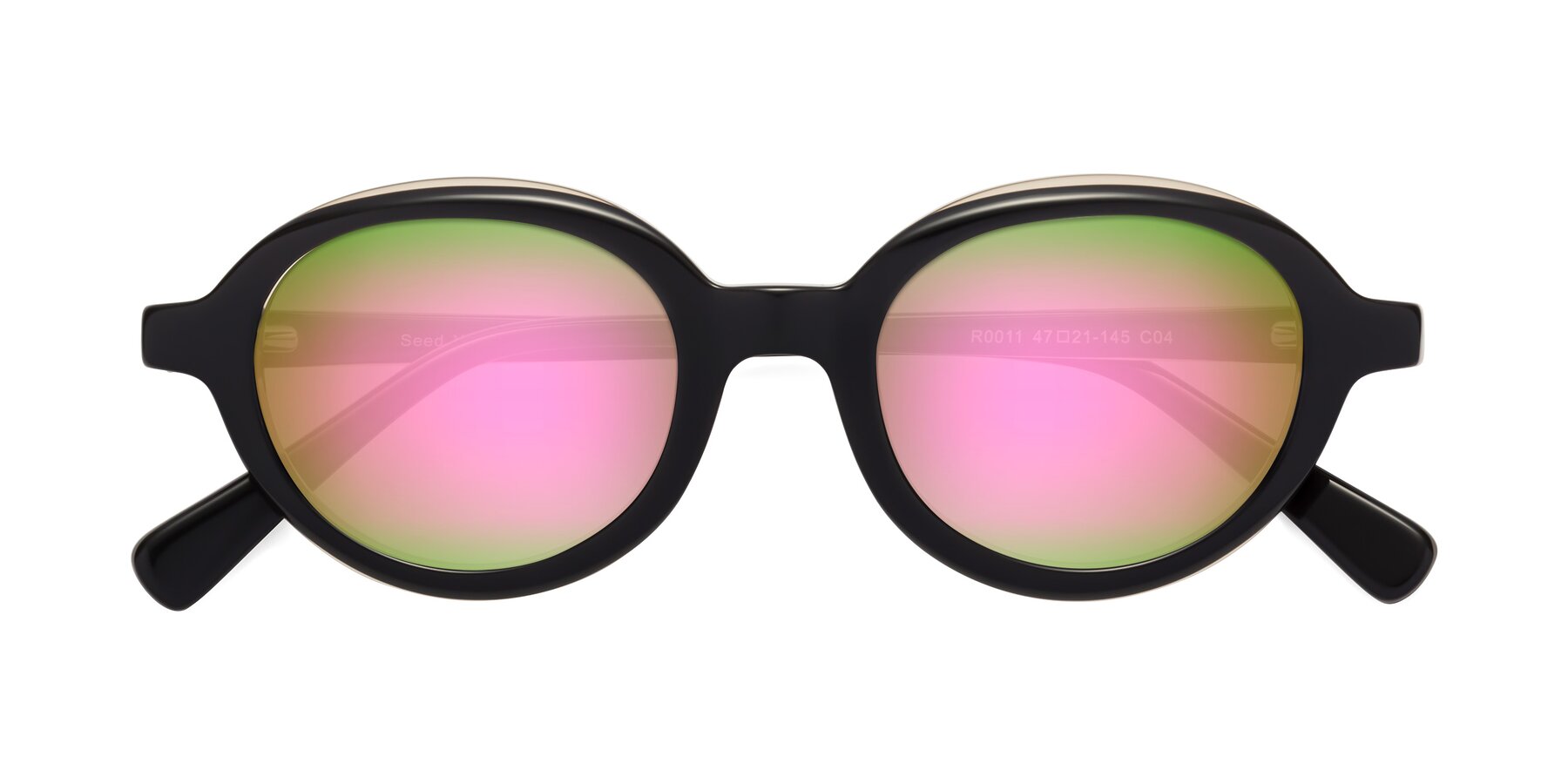 Folded Front of Seed in Black-Light Brown with Pink Mirrored Lenses