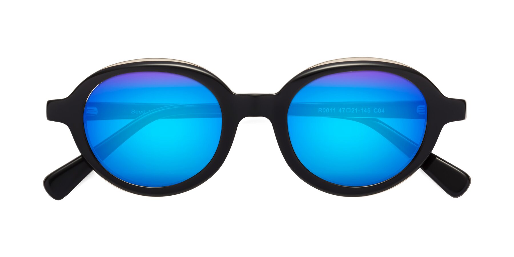 Folded Front of Seed in Black-Light Brown with Blue Mirrored Lenses