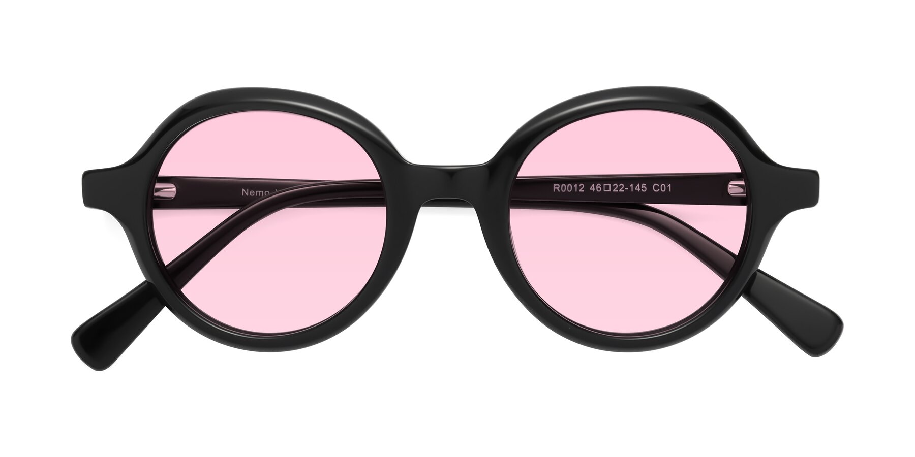 Folded Front of Nemo in Black with Light Pink Tinted Lenses