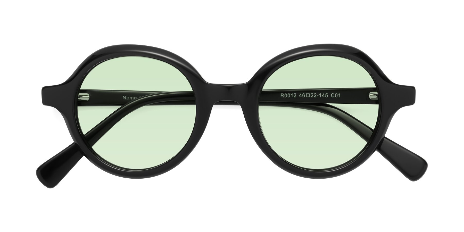 Folded Front of Nemo in Black with Light Green Tinted Lenses