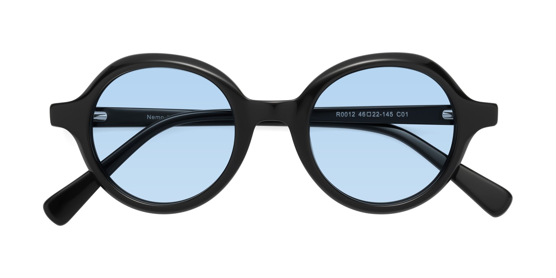 Folded Front of Nemo in Black with Light Blue Tinted Lenses