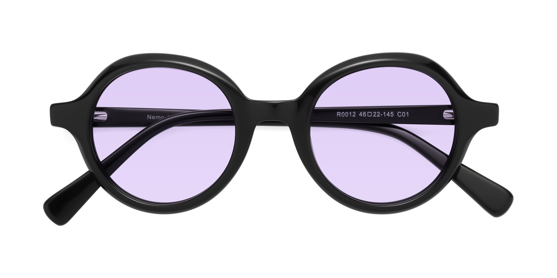 Folded Front of Nemo in Black with Light Purple Tinted Lenses