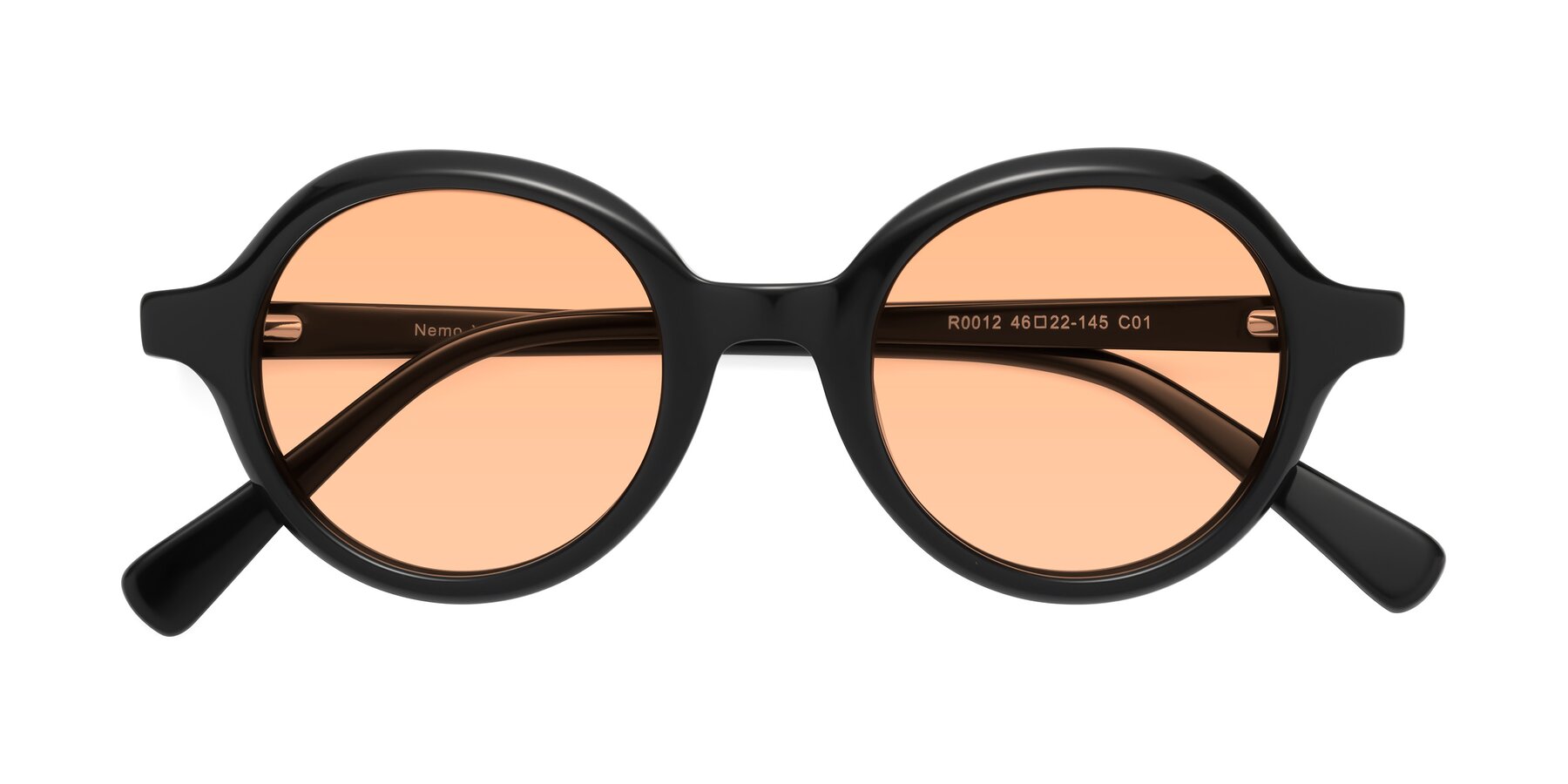 Folded Front of Nemo in Black with Light Orange Tinted Lenses