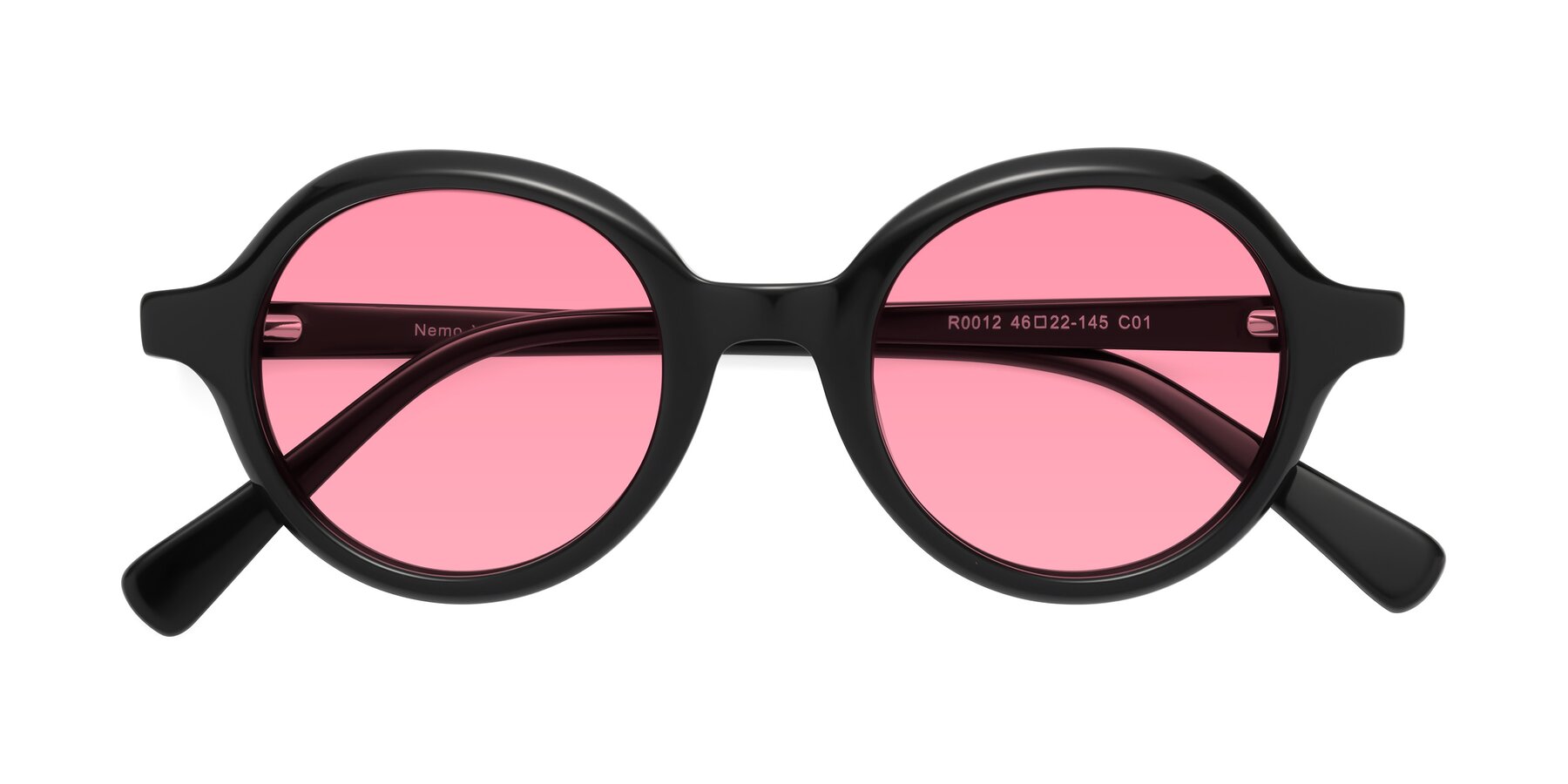 Folded Front of Nemo in Black with Pink Tinted Lenses