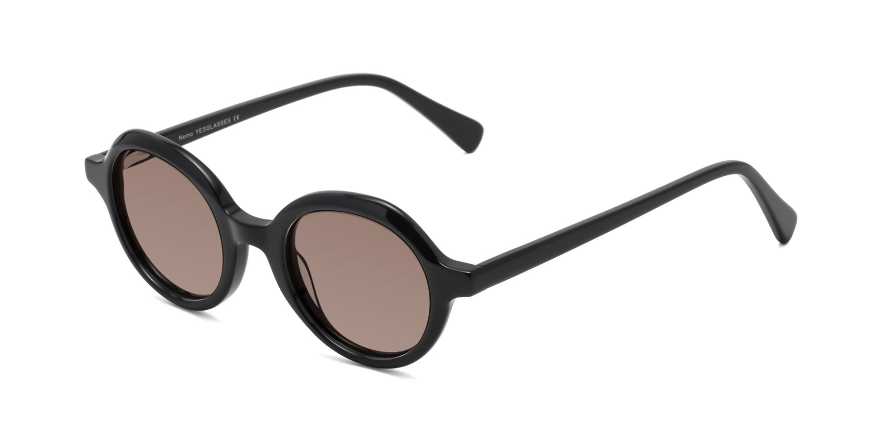Angle of Nemo in Black with Medium Brown Tinted Lenses