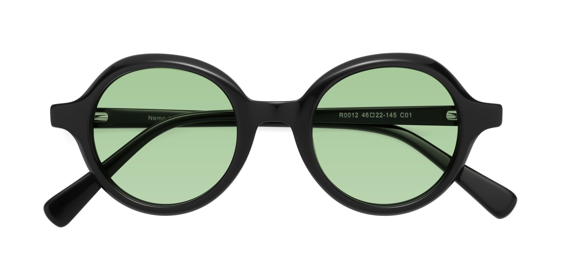 Folded Front of Nemo in Black with Medium Green Tinted Lenses