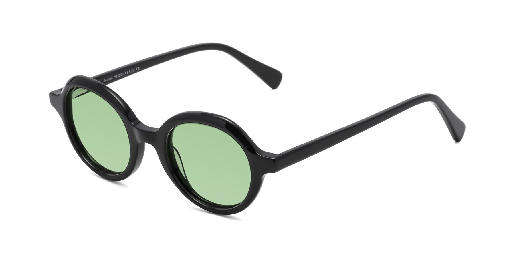 Angle of Nemo in Black with Medium Green Tinted Lenses