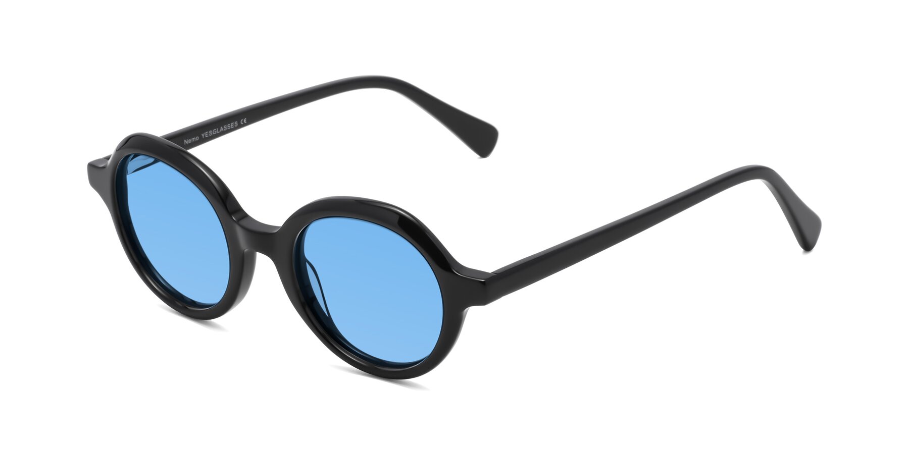 Angle of Nemo in Black with Medium Blue Tinted Lenses