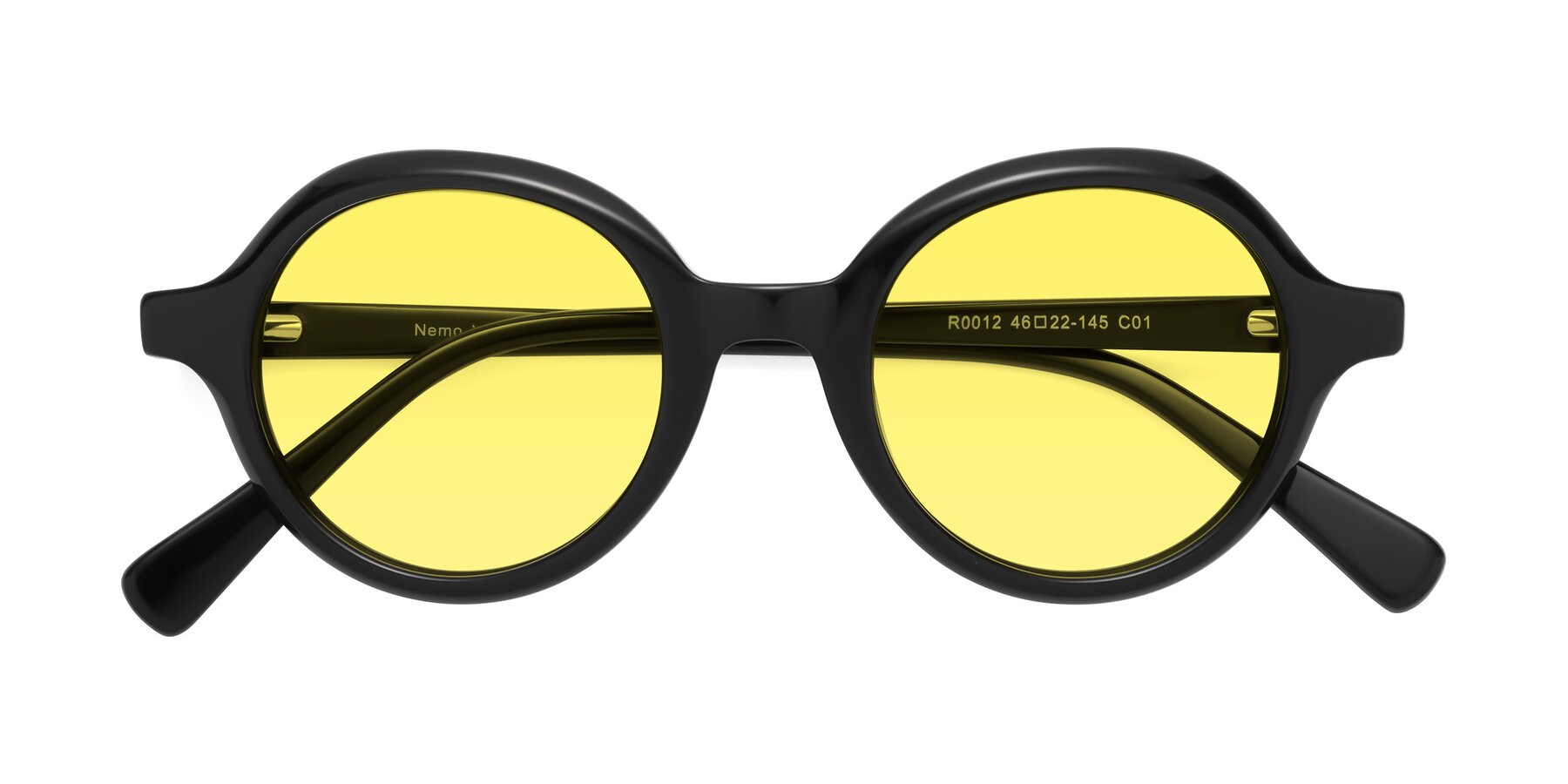 Folded Front of Nemo in Black with Medium Yellow Tinted Lenses
