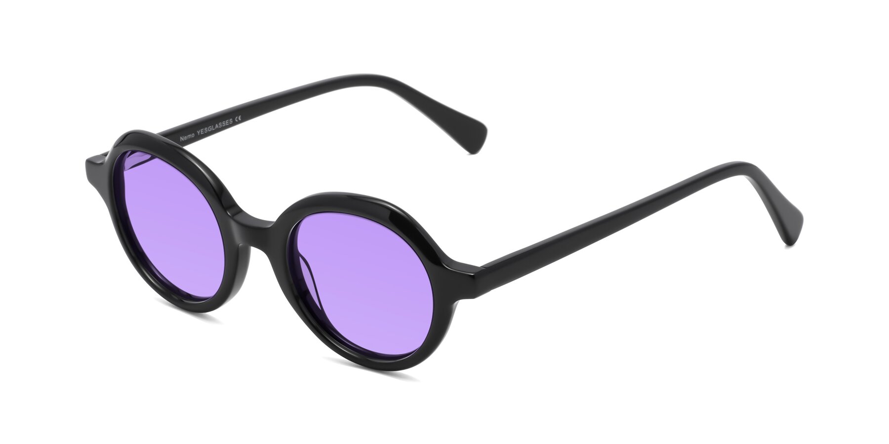 Angle of Nemo in Black with Medium Purple Tinted Lenses