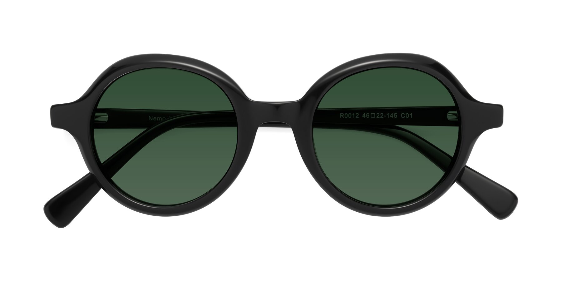 Folded Front of Nemo in Black with Green Tinted Lenses