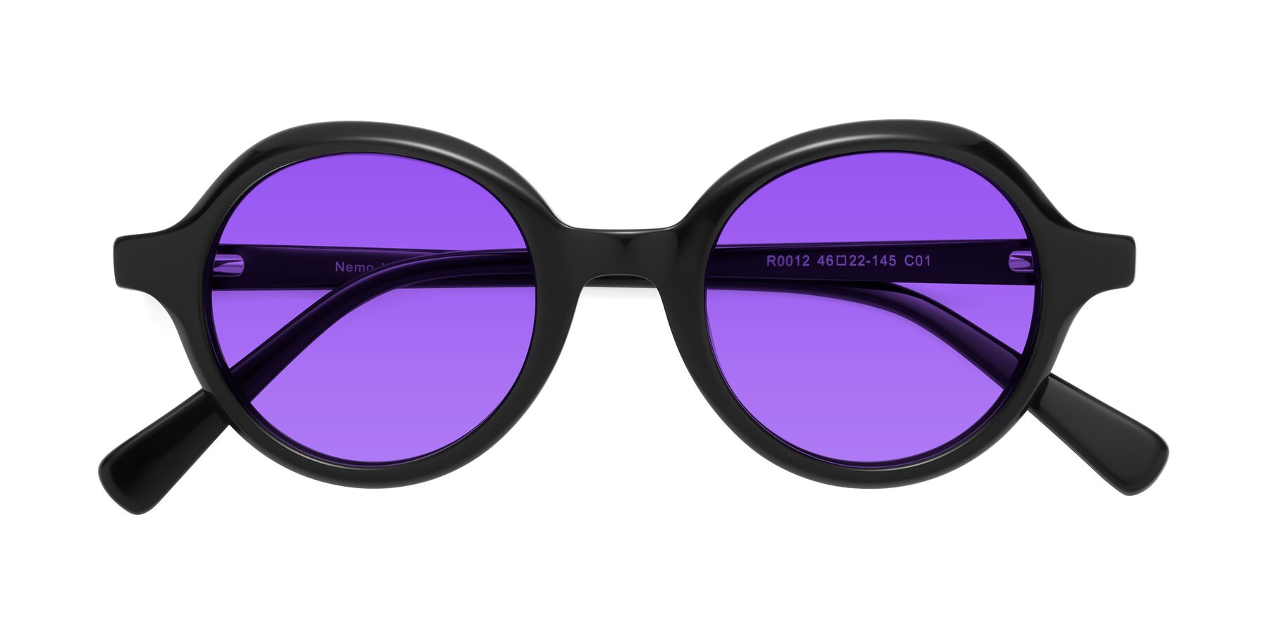 Folded Front of Nemo in Black with Purple Tinted Lenses