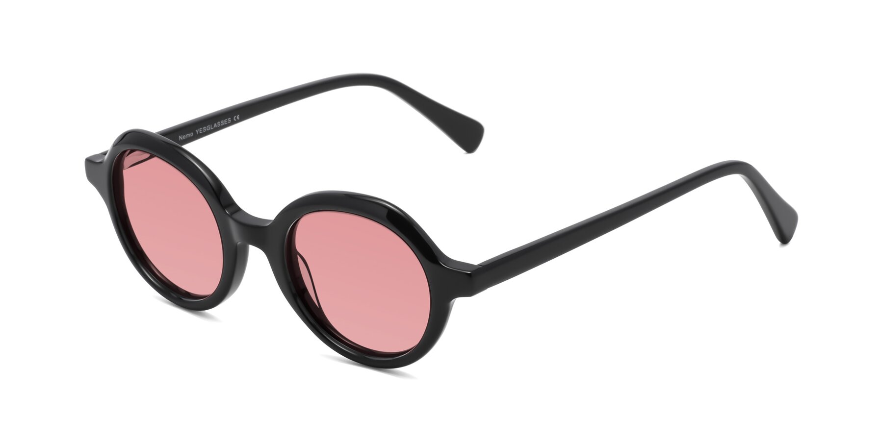 Angle of Nemo in Black with Medium Garnet Tinted Lenses