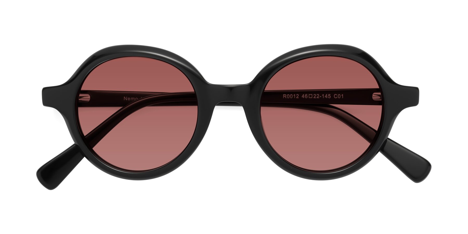 Folded Front of Nemo in Black with Garnet Tinted Lenses