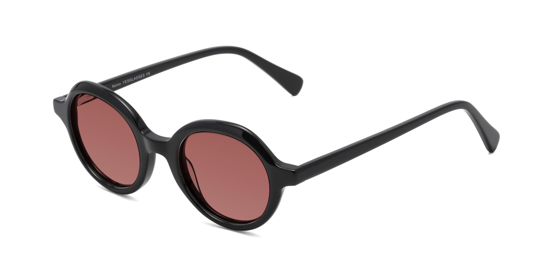 Angle of Nemo in Black with Garnet Tinted Lenses