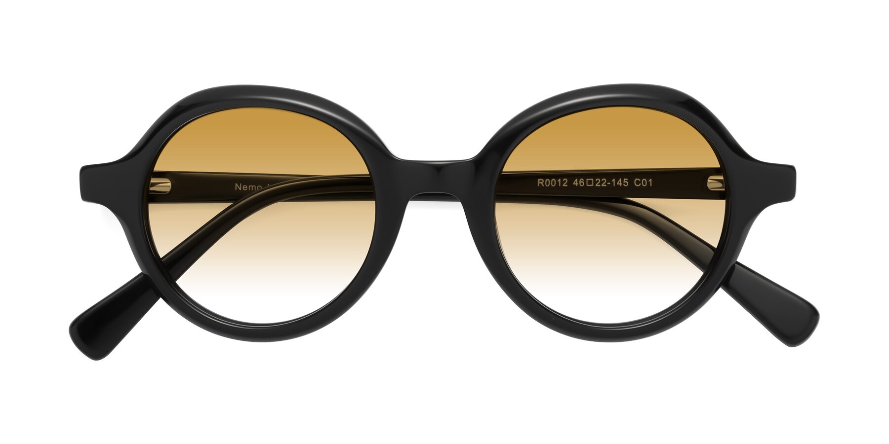 Folded Front of Nemo in Black with Champagne Gradient Lenses