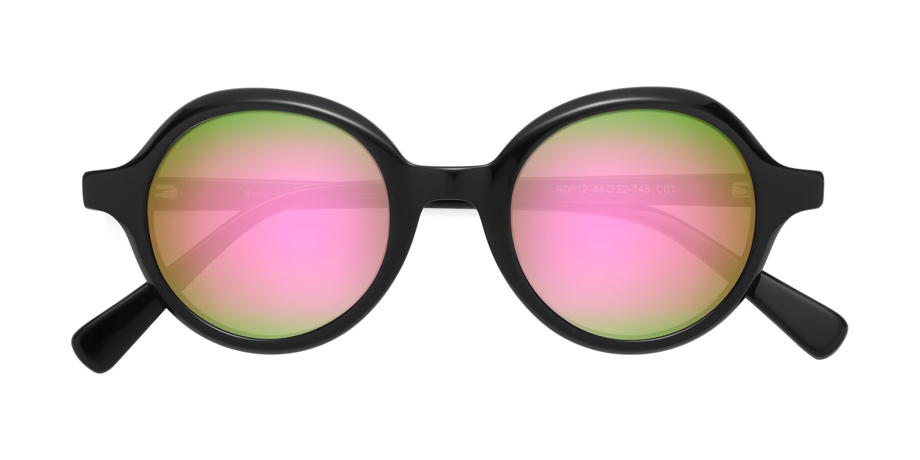 Folded Front of Nemo in Black with Pink Mirrored Lenses