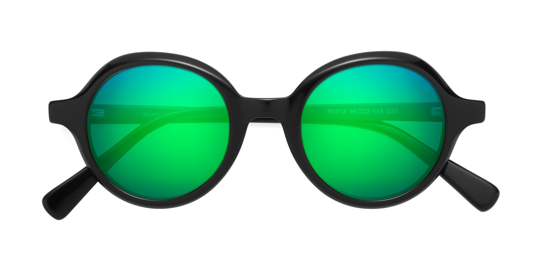 Folded Front of Nemo in Black with Green Mirrored Lenses
