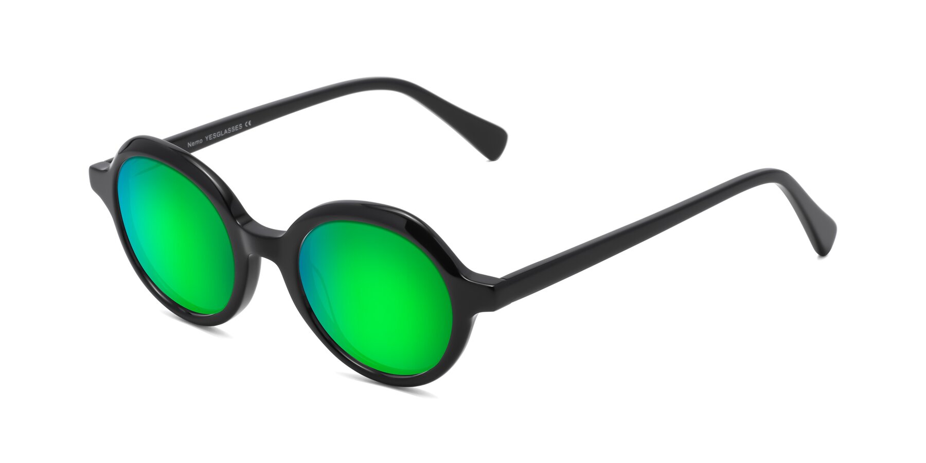 Angle of Nemo in Black with Green Mirrored Lenses