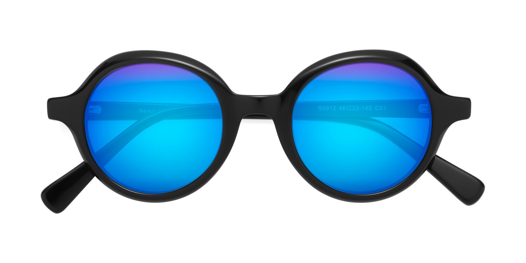 Folded Front of Nemo in Black with Blue Mirrored Lenses