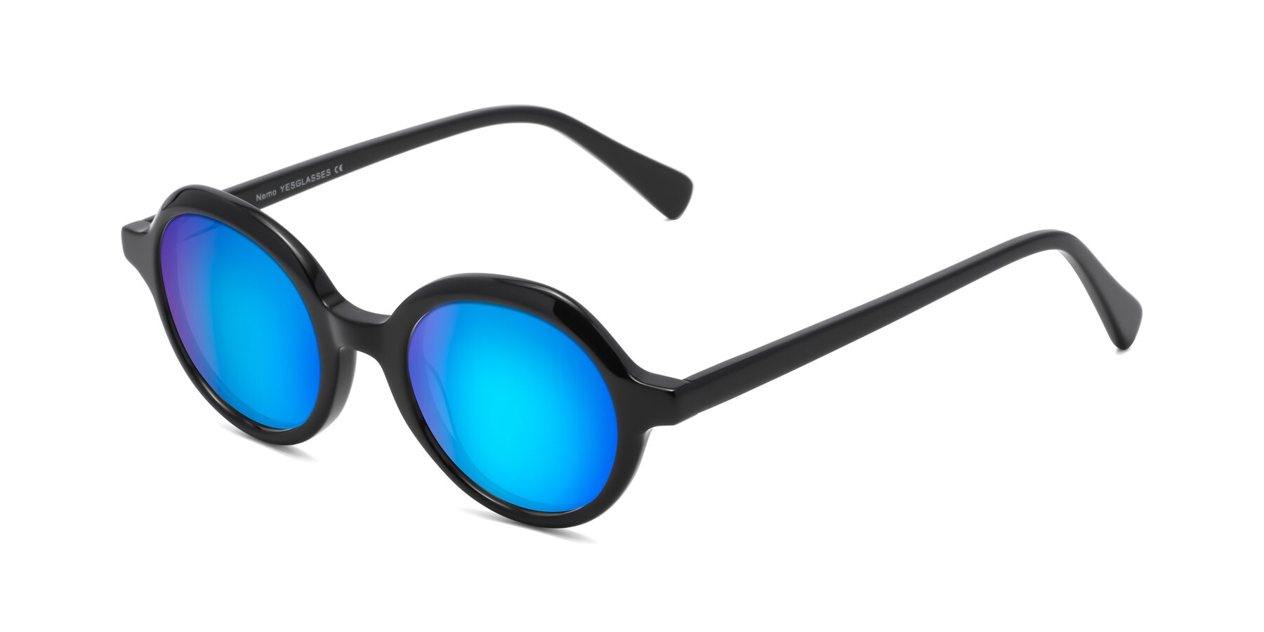 Angle of Nemo in Black with Blue Mirrored Lenses