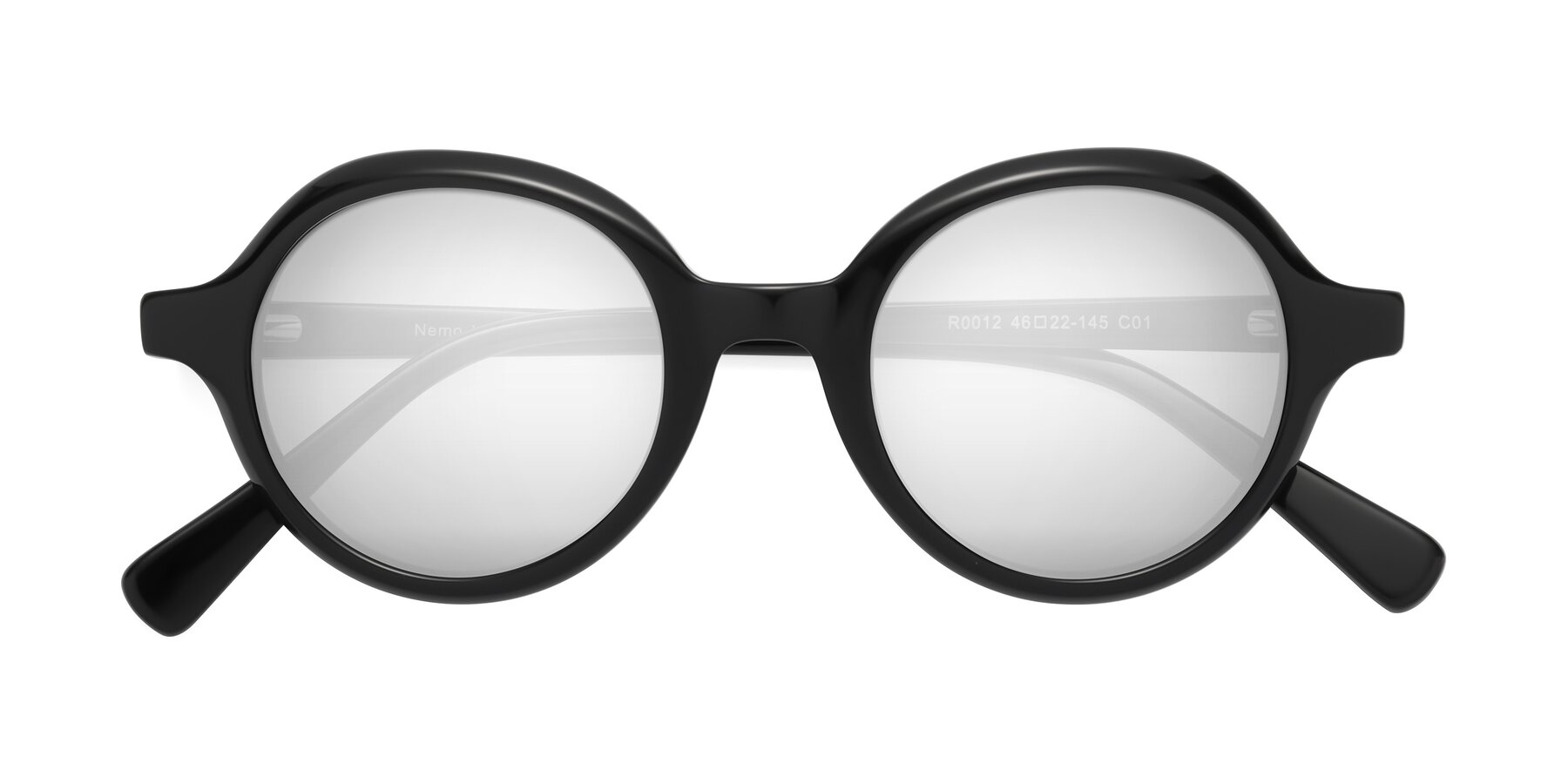 Folded Front of Nemo in Black with Silver Mirrored Lenses