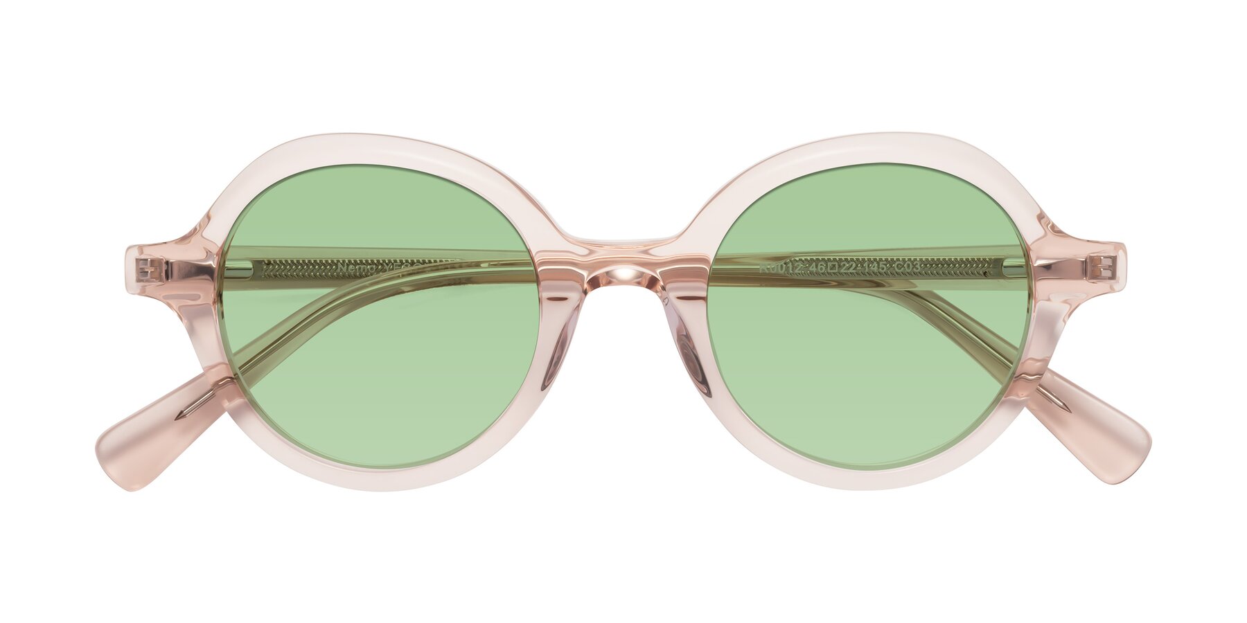 Folded Front of Nemo in Light Pink with Medium Green Tinted Lenses