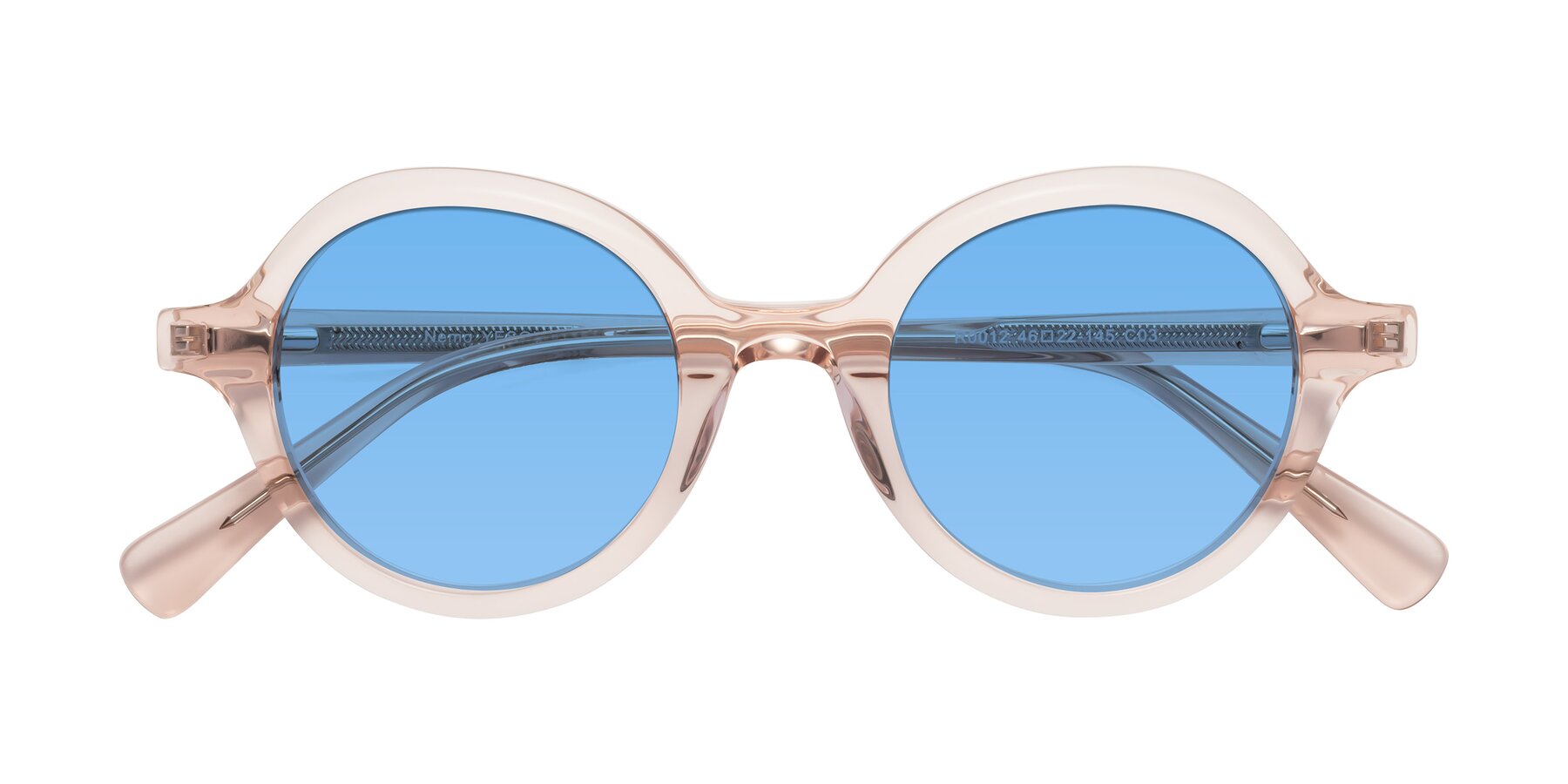 Folded Front of Nemo in Light Pink with Medium Blue Tinted Lenses