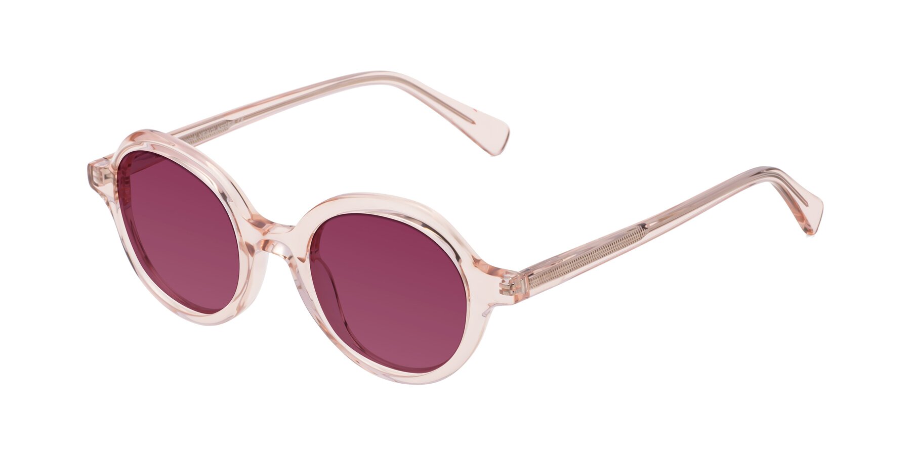 Angle of Nemo in Light Pink with Wine Tinted Lenses