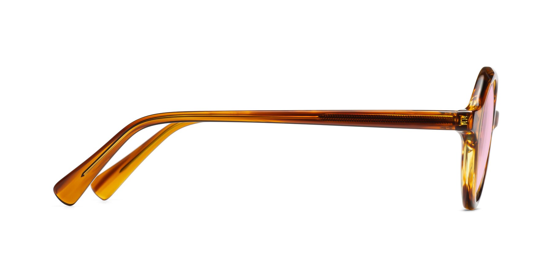 Side of Nemo in Striped Amber with Light Pink Tinted Lenses